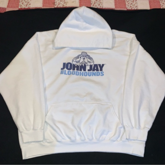 Gildan Other - John Jay Bloodhounds Hoodie White Blue Logo Sz 2XL